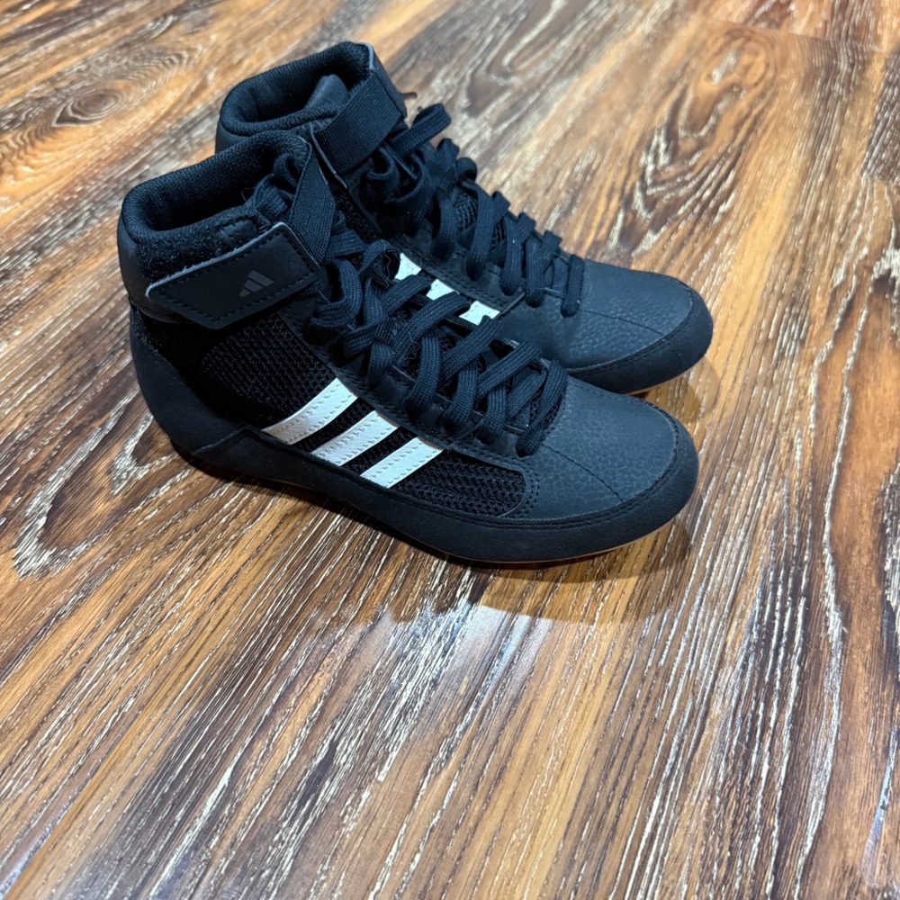 Adidas Size 1 HVC Wrestling Shoes Kids Black White High Top AQ3327 Boys Girls